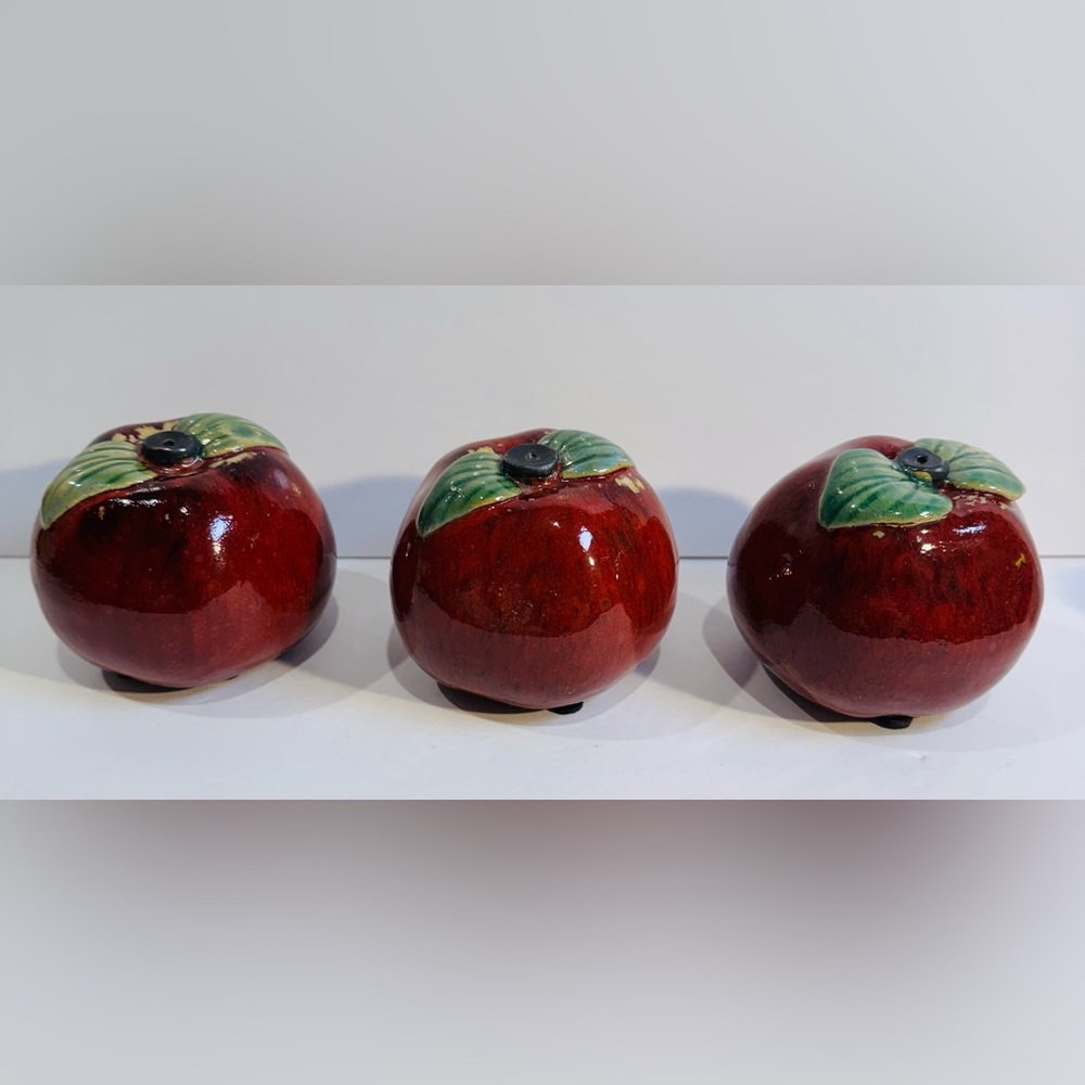 Red Apples Glazed Ceramic Decor Set of 3